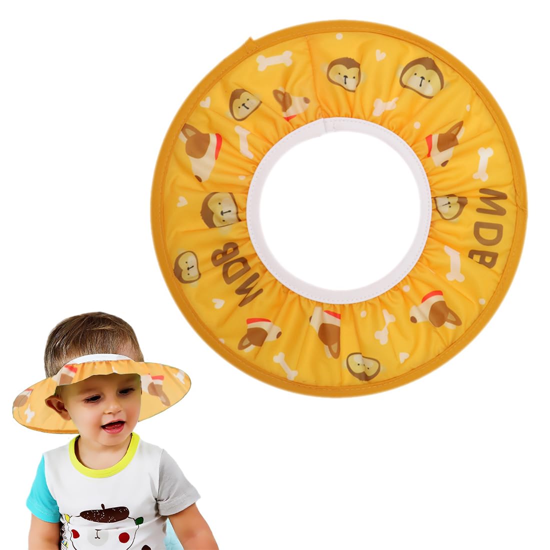 Chapeau Douche Réglable, Bonnet Souple Imperméable pour Enfants, Shampooing avec Visière Bain et Protection Oreille, Rince Tête, les Yeux (Diamètre intérieur: 10 cm, extérieur: 30 cm)