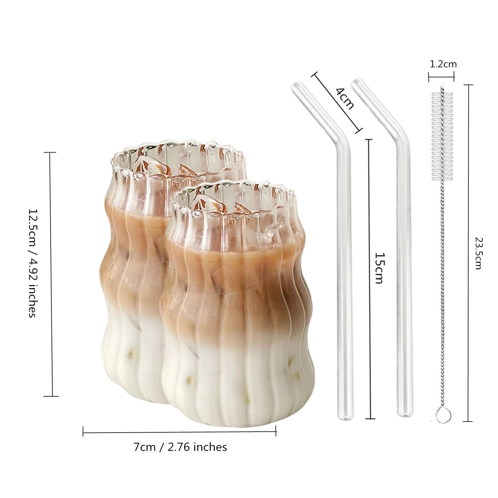 Gobelets En Verre Avec Couvercle Et Paille - Lot De 2, 530 Ml, Nervurés, Pour Café Glacé, Thé, Cocktails