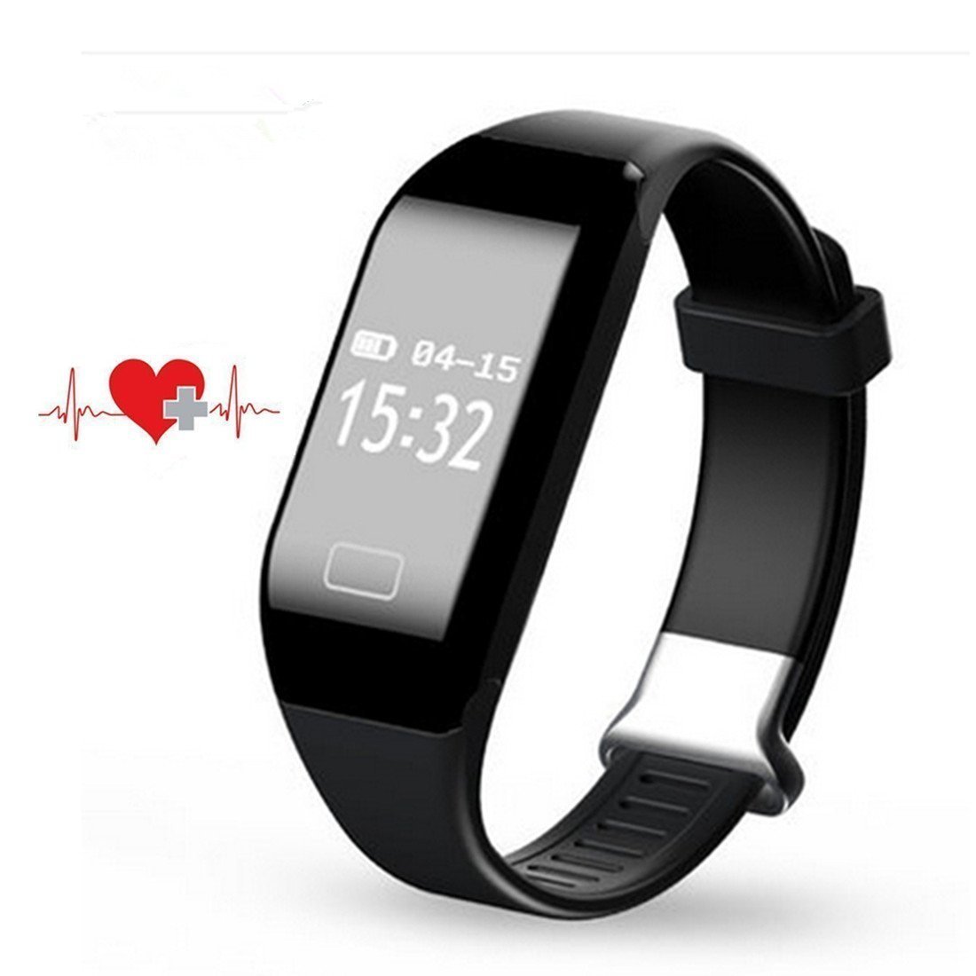 Oumeiou Fitness Tracker with Heart Rate Monitor, H3 Wireless Bluetooth Waterproof Touch Screen Smart Watch Healthy Wristband Black
