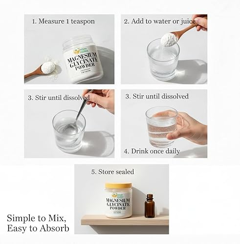 Miniatura 9 de Herbs Botanica Polvo de glicinato de magnesio de 8 onzas de glicinato de magnesio en polvo sin sabor para una mezcla suave en agua, jugos o recetas