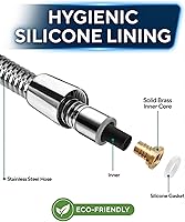 Vista 4 de Manguera de ducha manual flexible de acero inoxidable de 39 pulgadas, conectores de latón, duradera y flexible