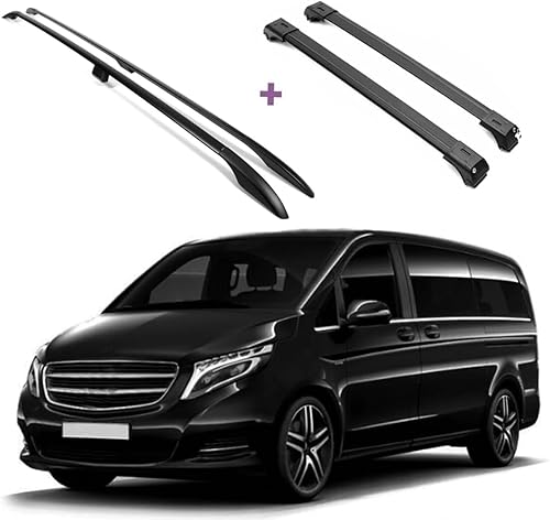 Juego de rieles laterales de techo + barras transversales para Mercedes Benz Metris Long W447 LWB 2014-2023 Sistema completo de portaequipajes de