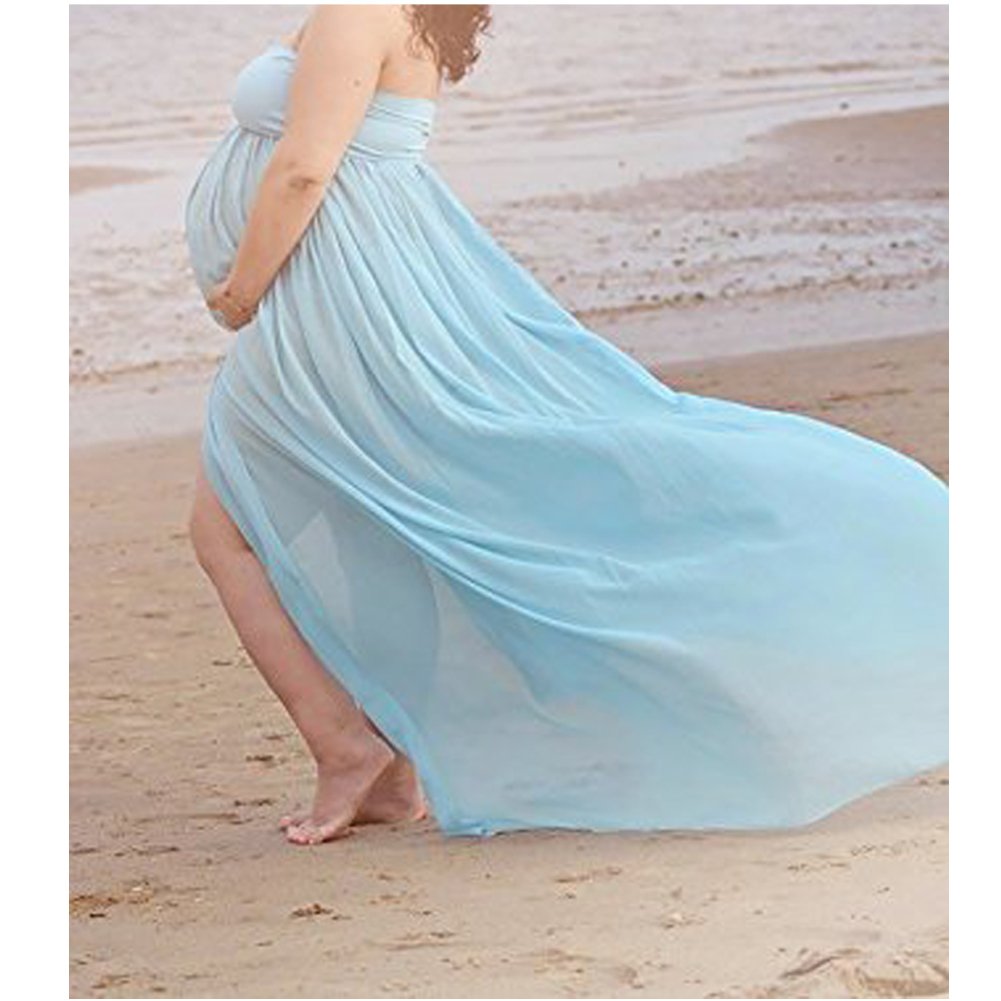 xuanranUK Abiti Eleganti Donne Incinte, Abito in Chiffon Incinta Fotografia Puntelli Fancy Servizio Fotografico per Beach, Vestiti Donne Incinte Gonne fotografiche di maternità (Cielo Blu)