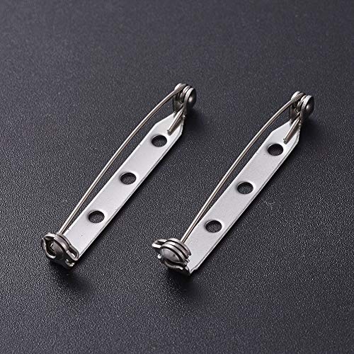 Image of LiQunSweet 10-Piece Three Holes 304 Stainless Steel Brooch Bar Pins Findings Safety Catch Back Pins Platinum 1.5 inch (38mm) for Craft Jewelry Making
