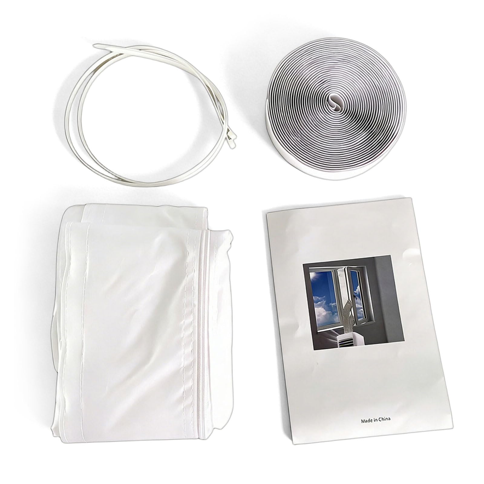 Adjustable AC Window Seal Cloth, Double-Zippering Draft Stopper Kit for Mobile Air Conditioner & Dryer Hose, Fabric Heat Insulating Guard for Casement Window & Doors