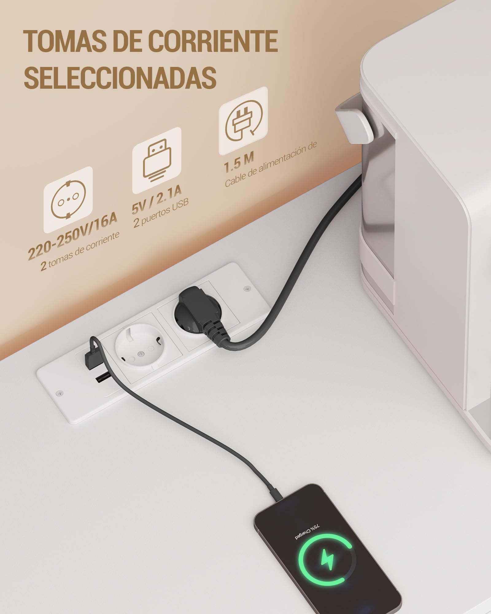 Hzuaneri Aparador, Armario de Cocina con 2 Puertas Corredizas, 2 Cajones, Regleta y Tira de Luces LED, Estantes Ajustables, Estilo Moderno, para Cocina o Salón, 40 x 80 x 85 cm, Blanco SC00203XEU
