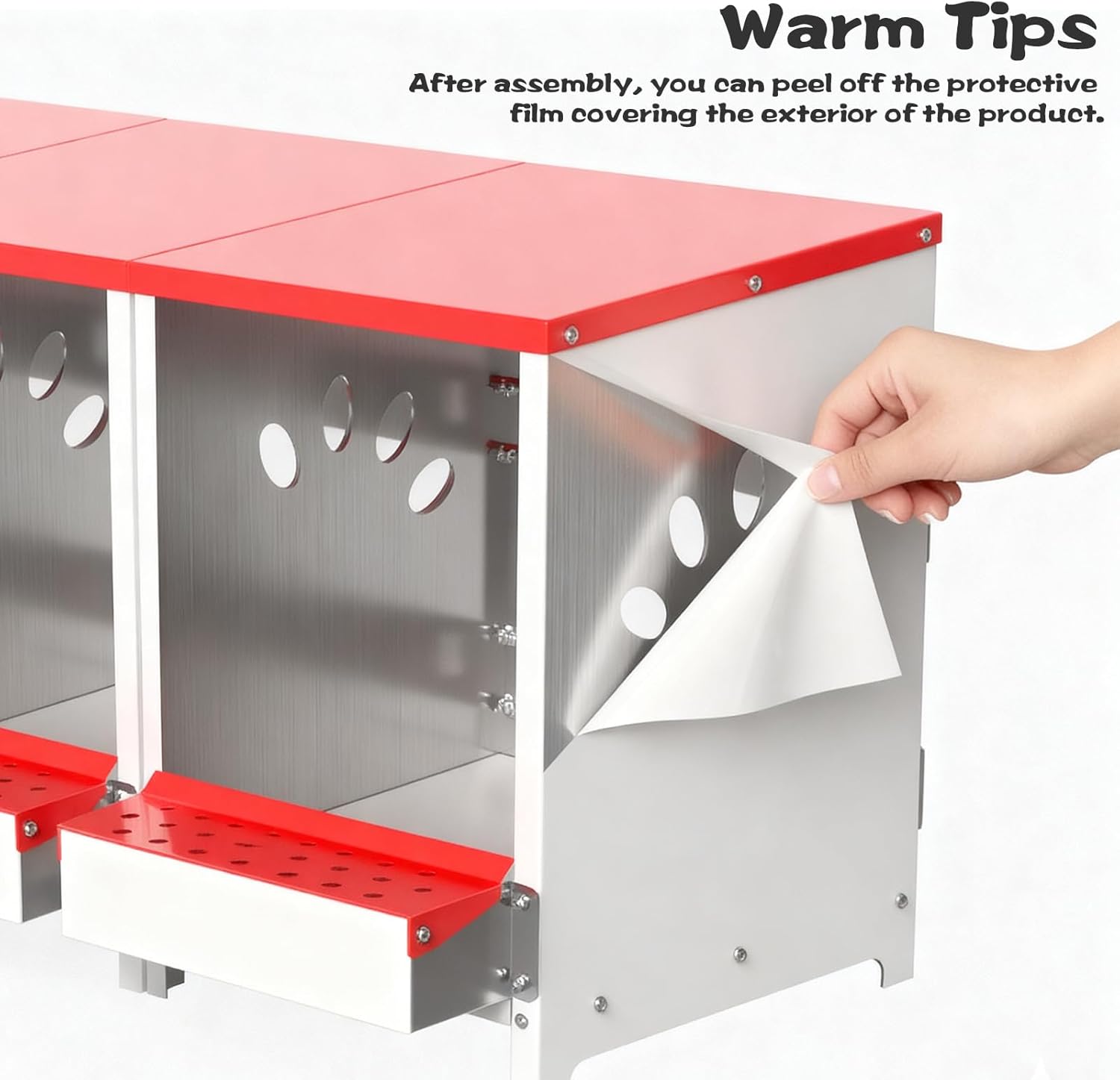 Chicken Nesting Boxes, 3 Hole Large Metal Hen Laying Box with Swing Perch and Roll Away Egg Collection, Wall Mountable with Vented Holes for Chickens Ducks Birds