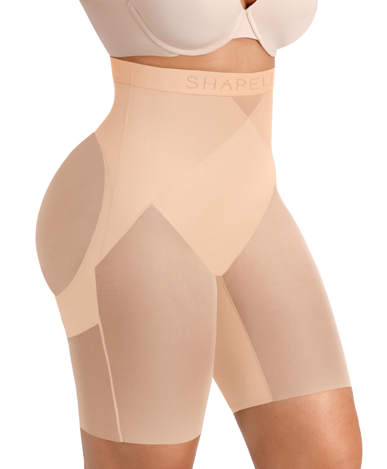 SHAPELLX Shapewear Shorts for Women Tummy Control Butt Lifting Body Shaper | High-waisted, firm lower belly control, breathable stretch fabric, anti-roll boning, gusset opening, invisible for daily we