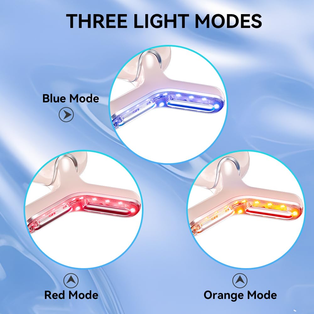 Neck Face Massager Device, Multifunctional Facial Massager for Skin Care and Double Chin with Vibration, Thermal, Electric(Pink silver)