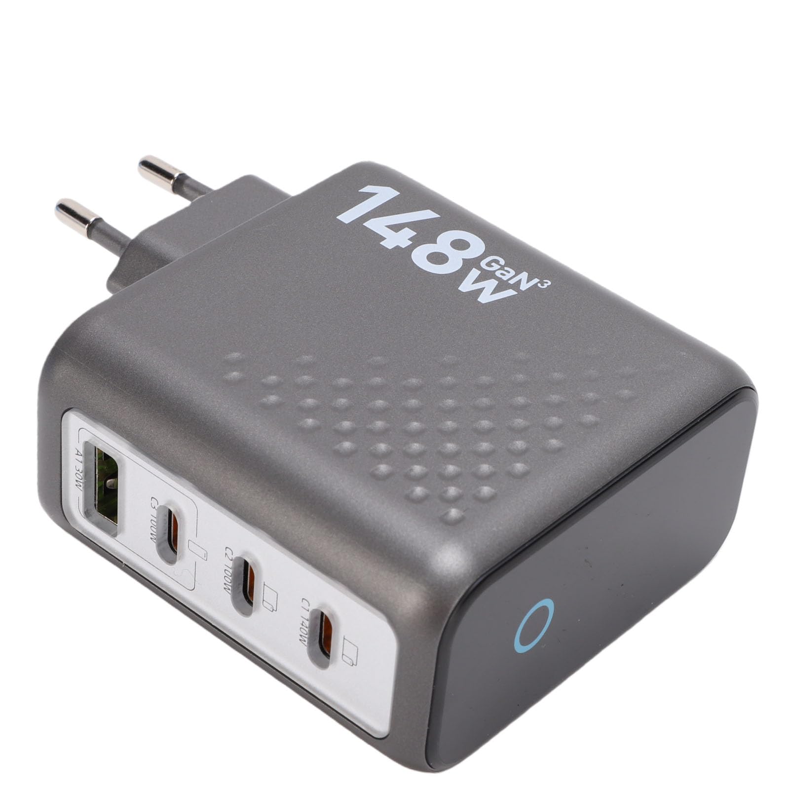 Jectse Bloque de Cargador USB C de 148W, Carga Rápida de 4 Puertos con Pantalla Mejorada AI y Enchufe Plegable, para Auriculares de Teléfono, Tableta y Portátil (Enchufe de la UE)