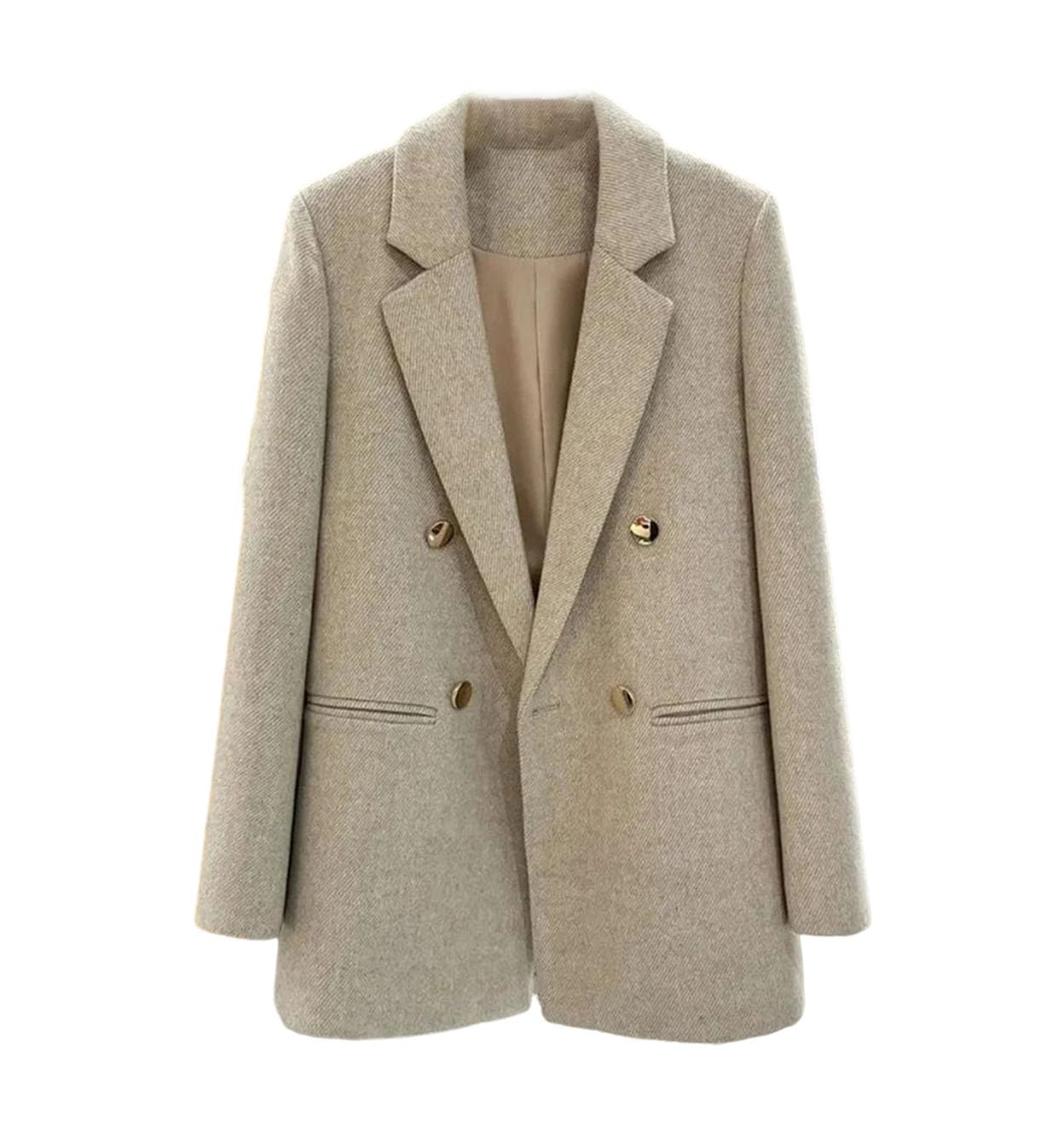 Women Versatile Business Blazer Long Sleeves Suit Jacket Loose Warm Double Breasted Coat