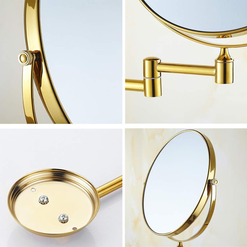 Specchio cosmetico per Trucco, Specchio da Bagno con ingrandimento 3X a Parete su Due Lati Specchio cosmetico Estensibile Girevole a 360°, Oro (Oro 8 Pollici) (Oro 6 Pollici)
