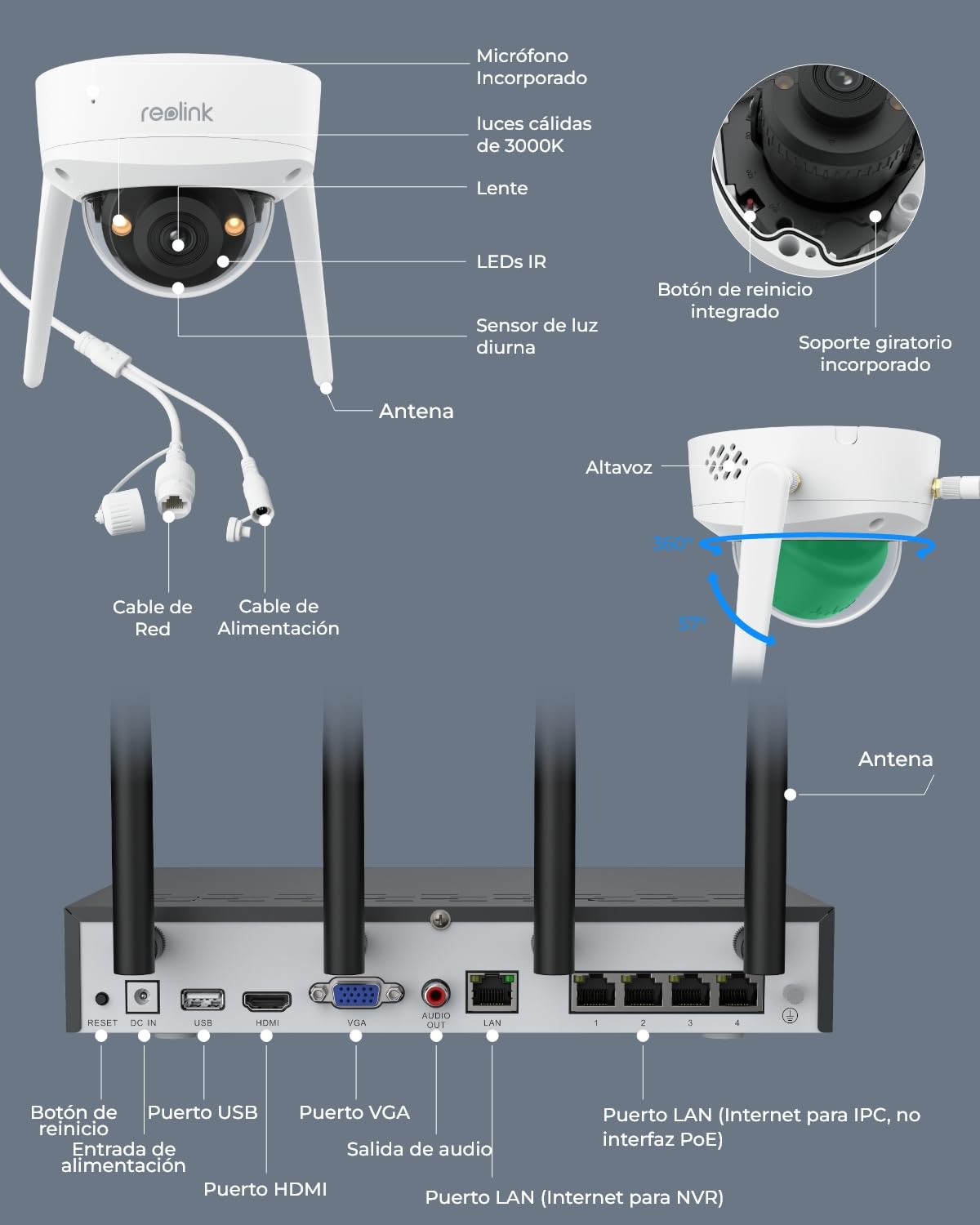Reolink 4K Wi-Fi 6 Kit Cámara de Vigilancia, con 4 Cámara de Seguridad, Detección Inteligente, Visión Nocturna a Color, NVR Wi-Fi 12 Canales HDD 2TB (RLK12-800WV4)
