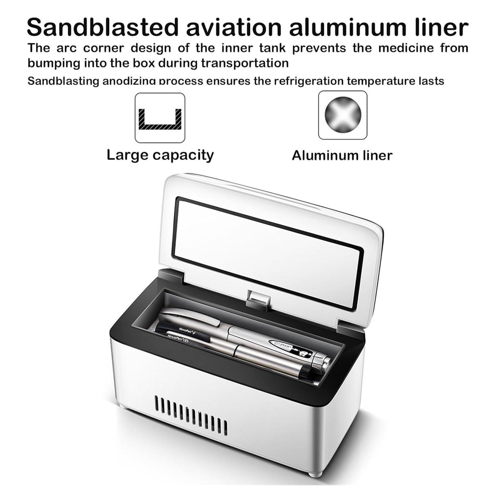 Scatola da viaggio per insulina, mini frigorifero portatile ricaricabile tramite USB, scatola per diabetici con display LCD, per uso domestico ed esterno