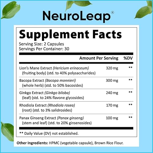 Miniatura 5 de NeuroLeap Premium Suplemento nootrópico para la salud cerebral  Fabricado en Estados Unidos  Apoya la memoria, la concentración, la claridad, la