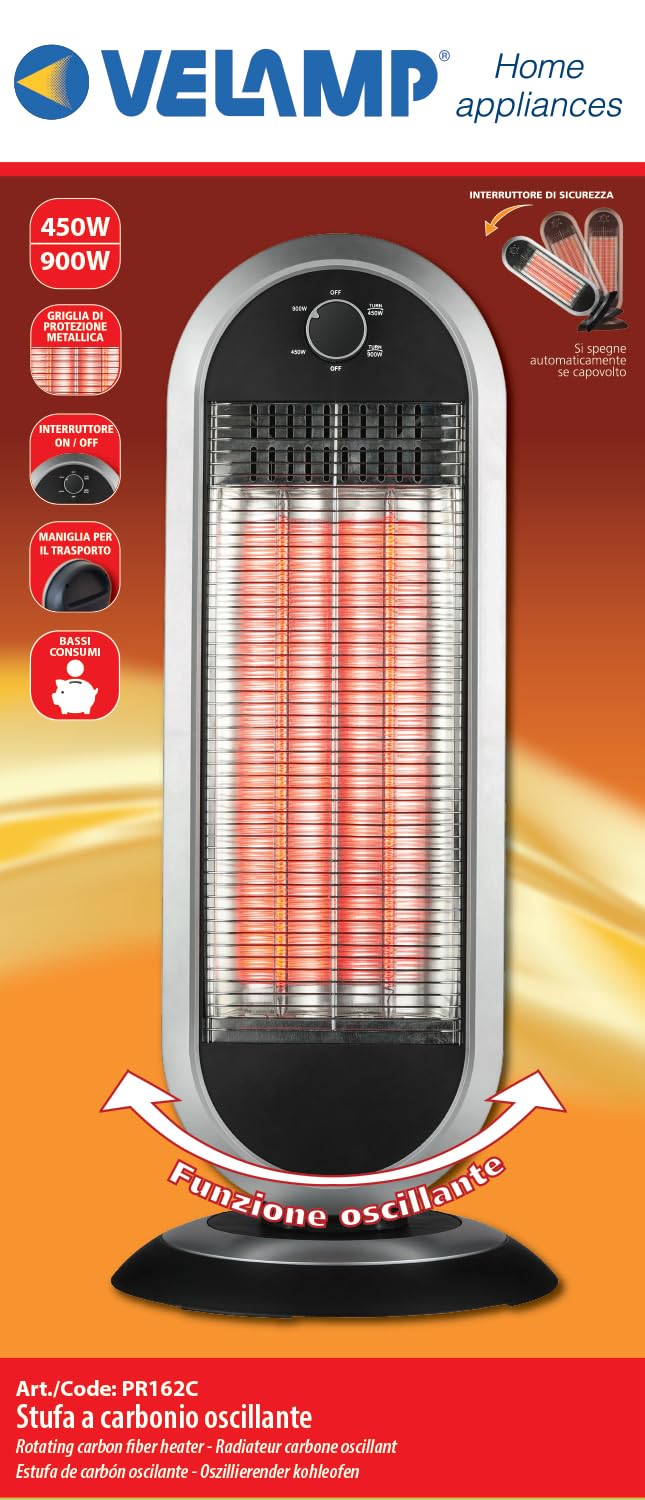 Radiatore a carbone 900W con base oscillante. Antracite