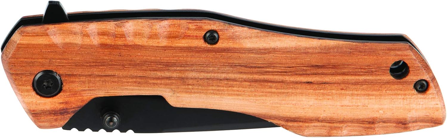 Performance Tool W9372 Zebrawood Folding Pocket Knife with Assisted Opening and Partially Serrated Blade (2 Pieces)