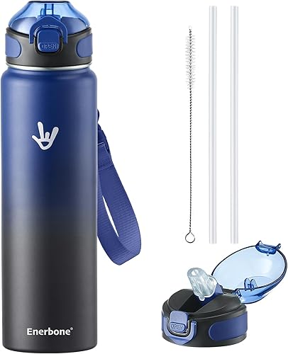 Miniatura 20 de Enerbone - Botella de agua aislada de 32 onzas, botella de acero inoxidable con correa para transporte, diseño de aislamiento al vacío de doble para