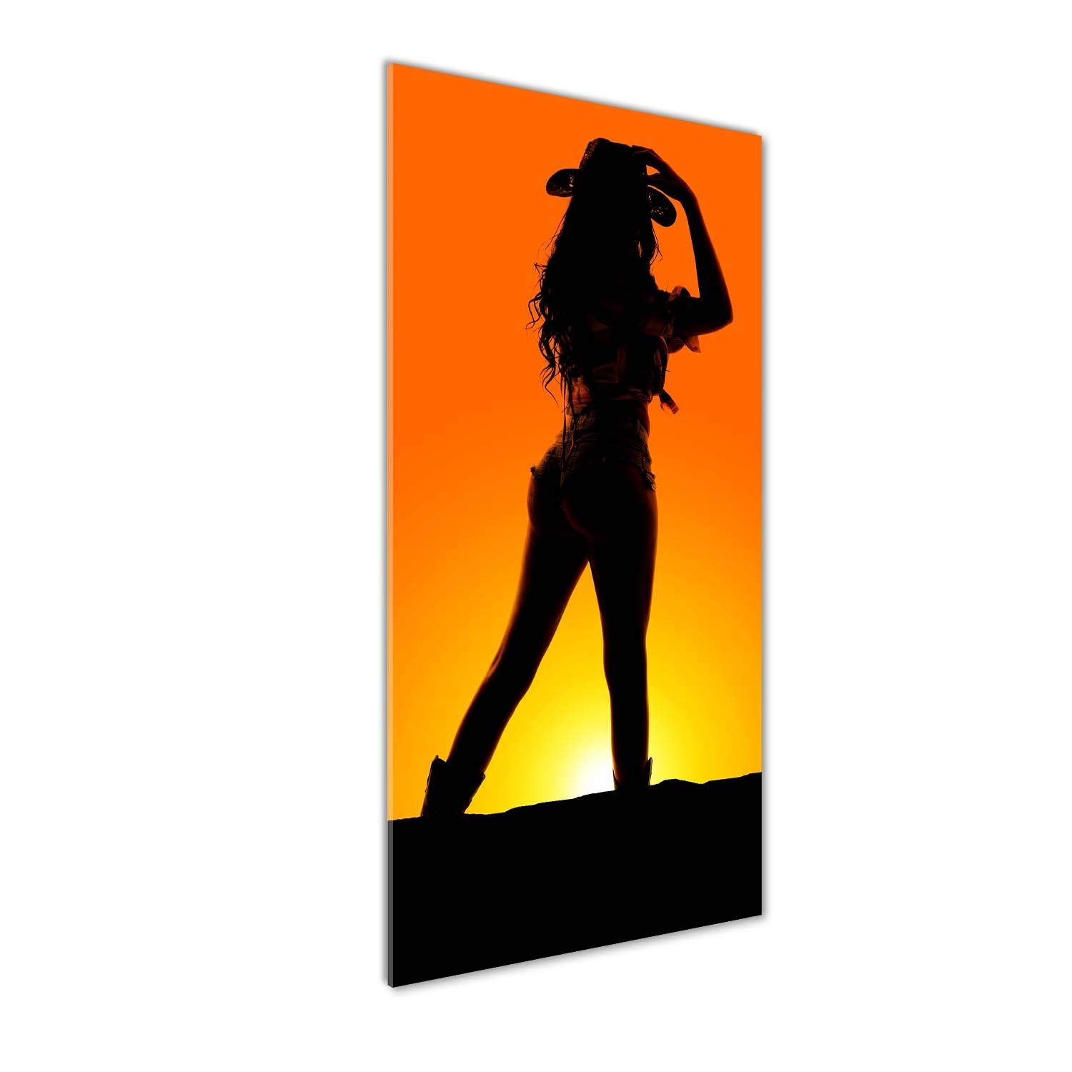 Impression sur verre acrylique Tulup 50x125 cm - Silhouette cow-girl orange