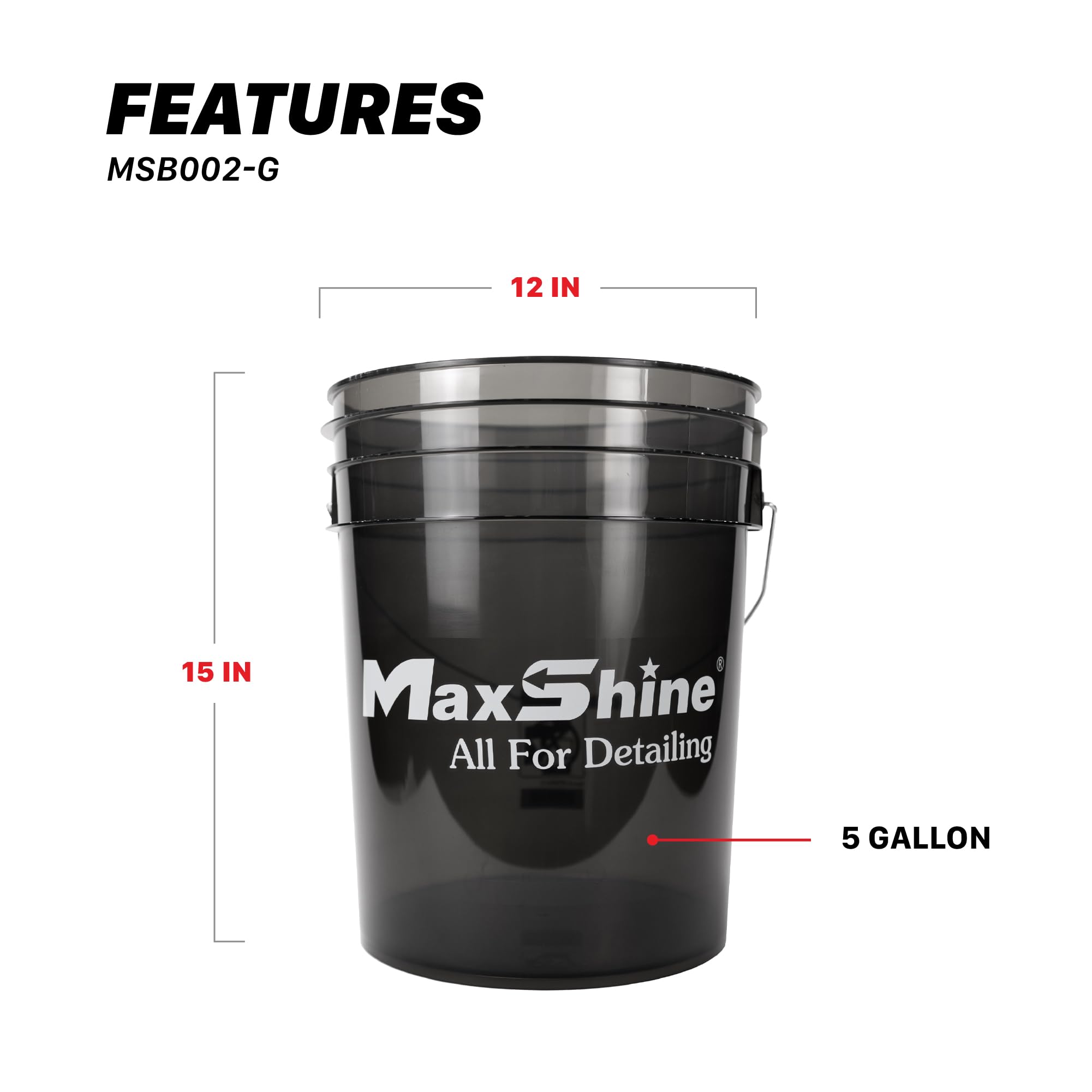 Maxshine Seau Universel Noir de 1,5 l – Seau de Lavage de Voiture pour Un Lavage sans Rayures, Un Rangement dans Le Garage et Les Outils de détail – Peut contenir du Savon, du Canon à Mousse, des