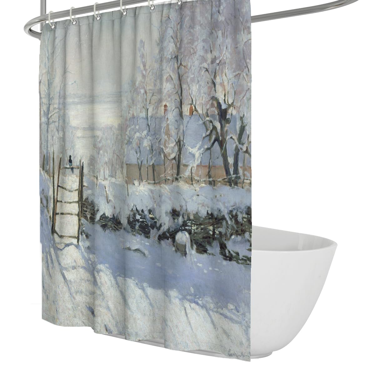 OLLIAR Home Winter Landscape Shower Curtain Rustic Cottage Country Scenery Bathroom Decor Washable Waterproof Fabric Shower Curtain Sets with Hooks 150x180cm