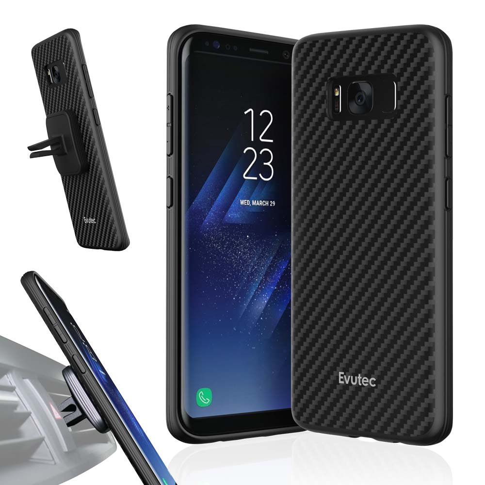 Evutec AER Series Military Drop d Scratch Resistant Ultra Slim Karbon Case with AFIX Magnetic Vent Mount for Samsung Galaxy S8 - Black