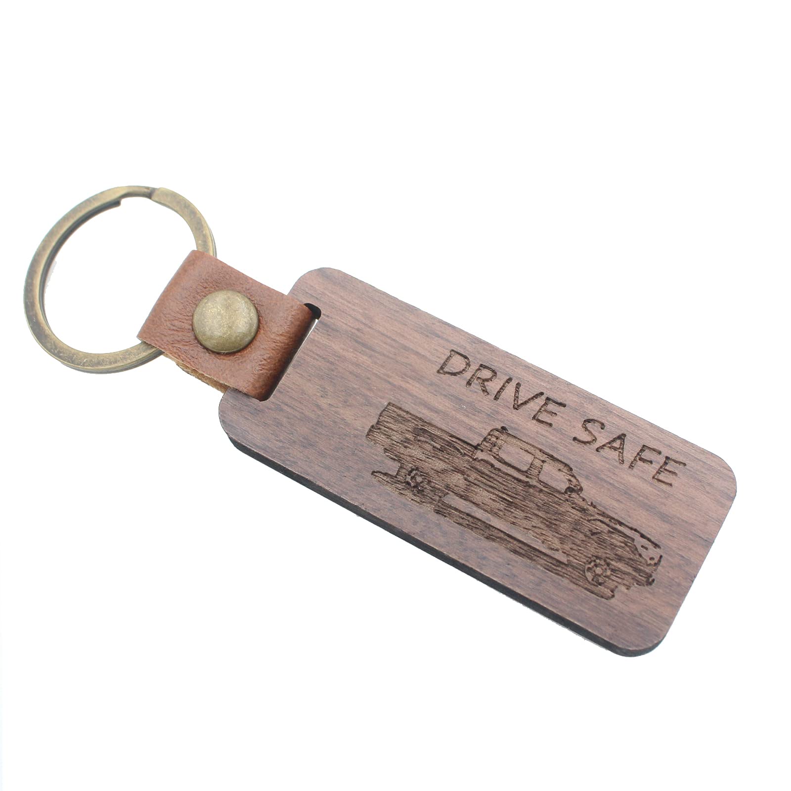 GAMPRO “DRIVE SAFE” Car wood Keychain, Wooden Keychain with Leather Strap for Gift Men and Women