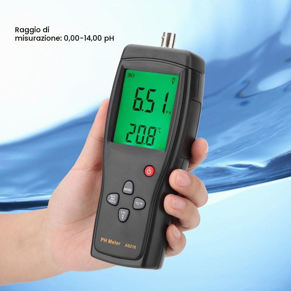Misuratore di PH Digitale Sensore Intelligente AS218 Tester Digitale di Qualità dell'acqua Test 0,00~14,00 pH Strumento di Misurazione dell'umidità con Scatola e Sonda