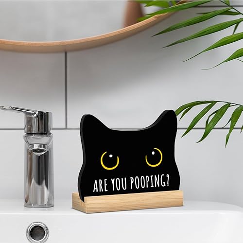 Miniatura 3 de Decoración de gato negro para Halloween, decoración de baño con texto en inglés "Are You Pooping", decoración de acrílico para el hogar, baños,