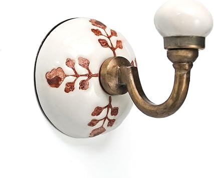 Hand Painted Ceramic Coat and Wall Hook Unique Ceramic Towel Hanger Robe Hook for Entryway Bedroom Kitchen Home - 1pc White Floral