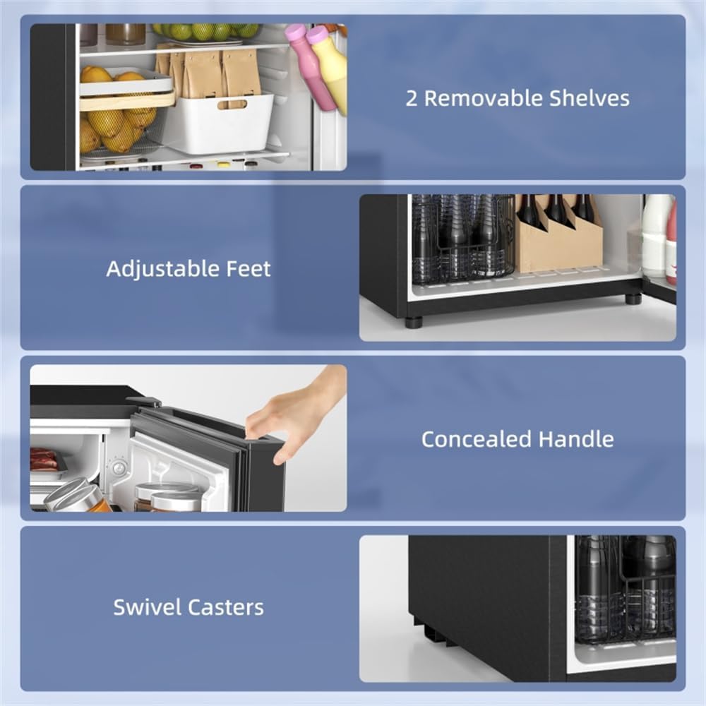 Compact Energy-Efficient Mini Fridge with Adjustable Shelves, Quiet Operation, and Reversible Door for Dorms, Offices, and Small Spaces