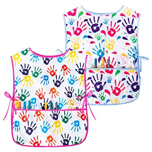 2 Pack Kids Art Smock, Waterproof Artist Painting Aprons, Sleeveless Children Art Smocks with Pockets for Age 2-7 Years