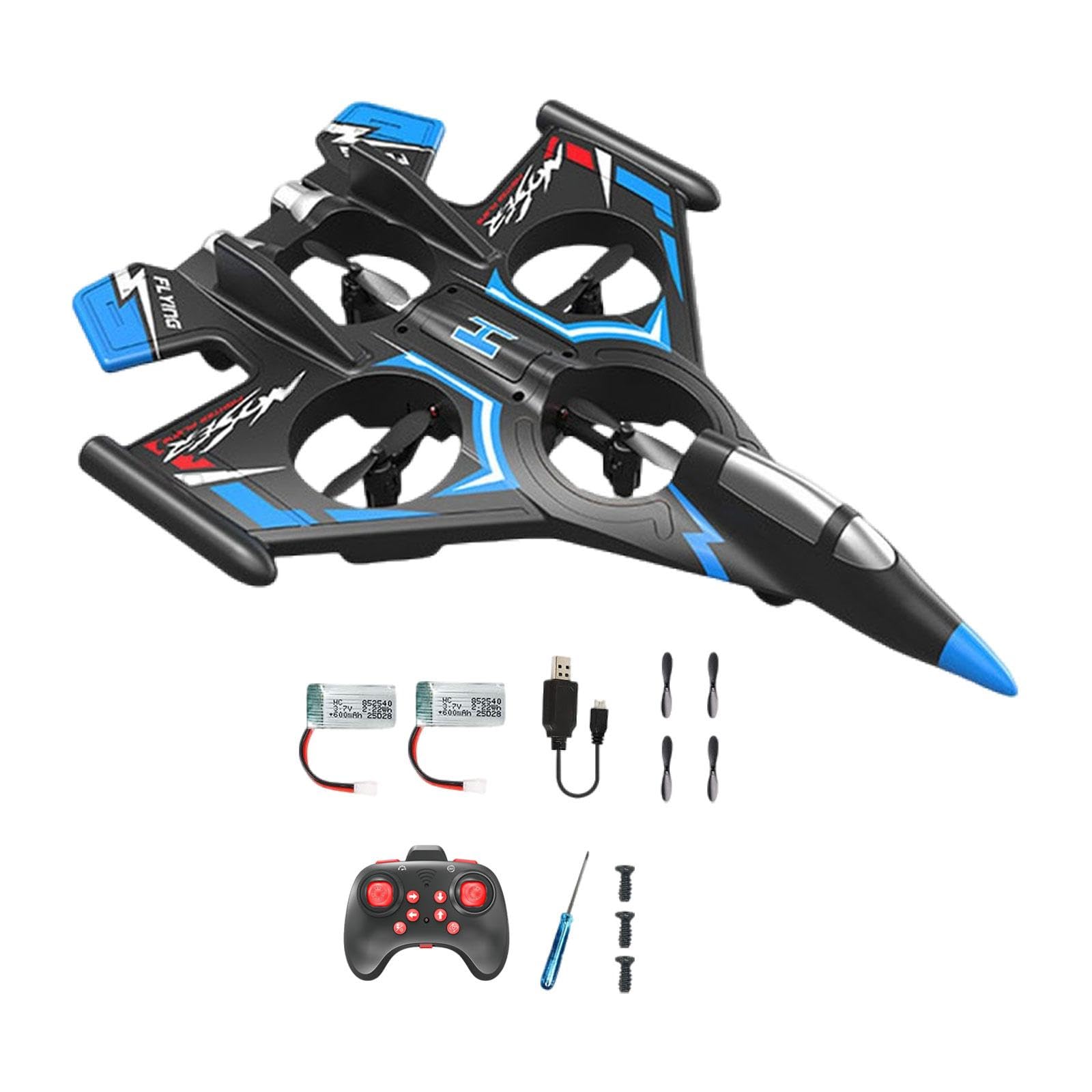 Avión RC de Espuma, Planeador de, a Prueba de Colisiones, Evita Obstáculos, Modelo de Avión de de Control Remoto de 2,4 GHz, Azul con 2 Batería