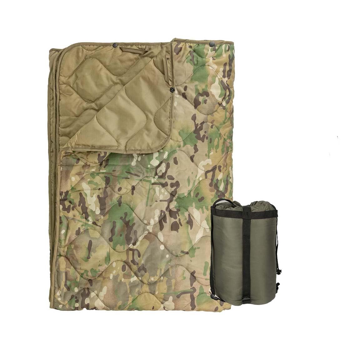 Poncho Liner Camouflage, Couverture imperméable imperméable pour Camping - Isolation Thermique - avec Sac de Transport de Compression - pour randonnée, Survie,CP Camo