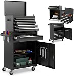 Goplus 5-Drawer Coffre d'outils roulants, armoire de rangement d'outil de haute capacité avec/Coffre amovible, roues universelles, chariot d'outillage mécanique de verrouillage pour garage, entrepôt, atelier (noir)