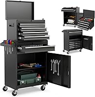 Vista 8 de Goplus Cofre de herramientas con ruedas, organizador de 5 cajones con ruedas bloqueables y cajones deslizantes, parte superior desmontable y estante