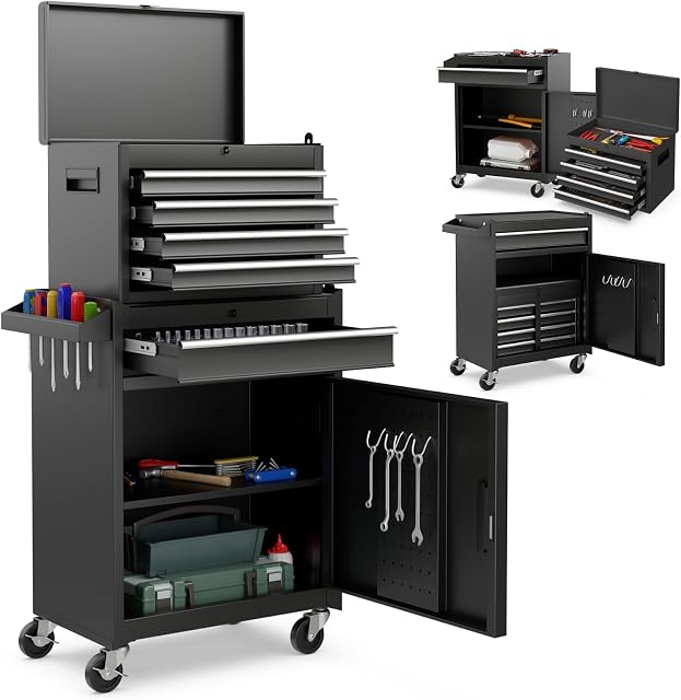 Goplus 5-Drawer Coffre d'outils roulants, armoire de rangement d'outil de haute capacité avec/Coffre amovible, roues universelles, chariot d'outillage mécanique de verrouillage pour garage, entrepôt, atelier (noir)
