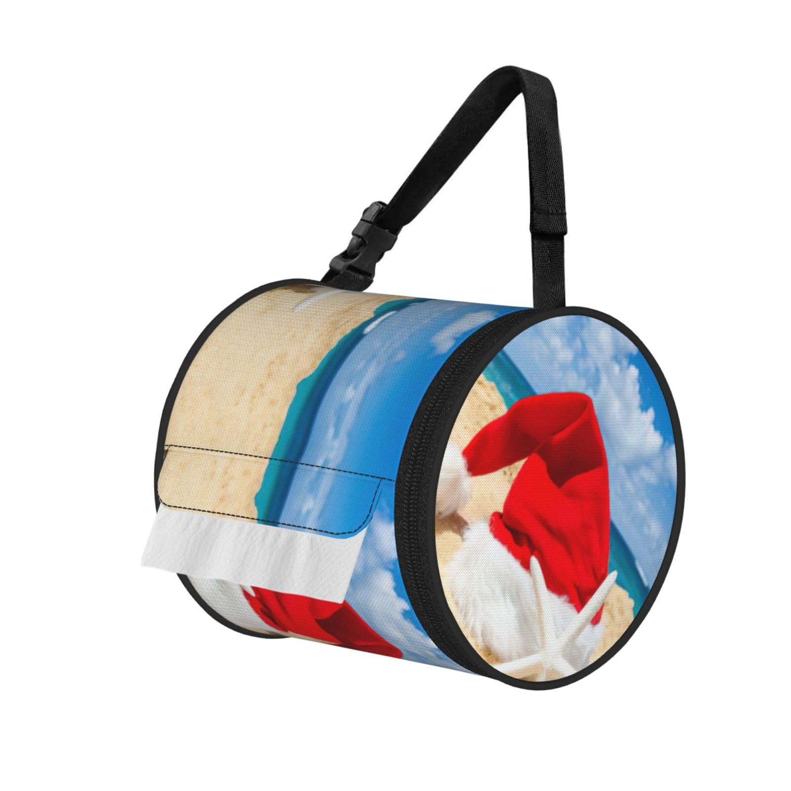 Santa Hat On The Beach And Starfish Print Fashion Tissues Organizer Box, Hanging Tissue Holder For Purse Coins For Car Office Daily Outing