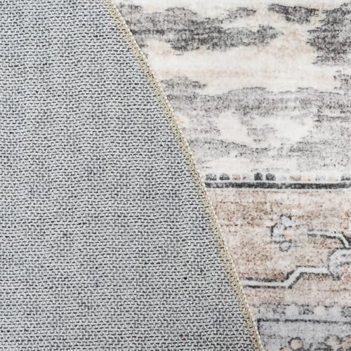 RUUGME Washable 6 ft Round Rug - Boho Rugs for Living Room Stain Resistant Carpet Vintage Tribal Rugs for Bedroom Kitchen Dining Room with Non Slip Backing Home Decor Floor Decoration Mat 6ft Beige