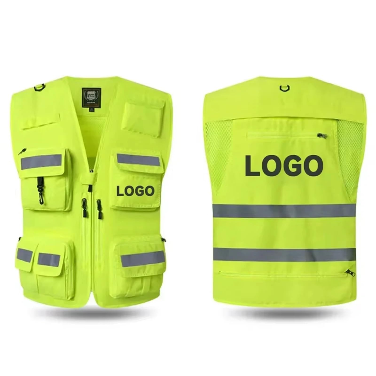 Chaleco de Seguridad Reflectante Chaleco de Seguridad for Hombre, Ropa Trabajo, Multibolsillos, fotografía, Senderismo, Pesca, Malla Transpirable, Alta Visibilidad(Color 49,L)