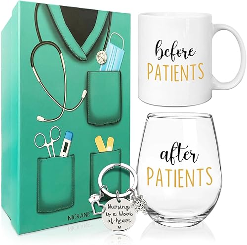 NICKANE Before Patients After Patients Set Taza de café de 11 onzas copa de vino de 15 onzas ideas de regalo de graduación para enfermeras regalos