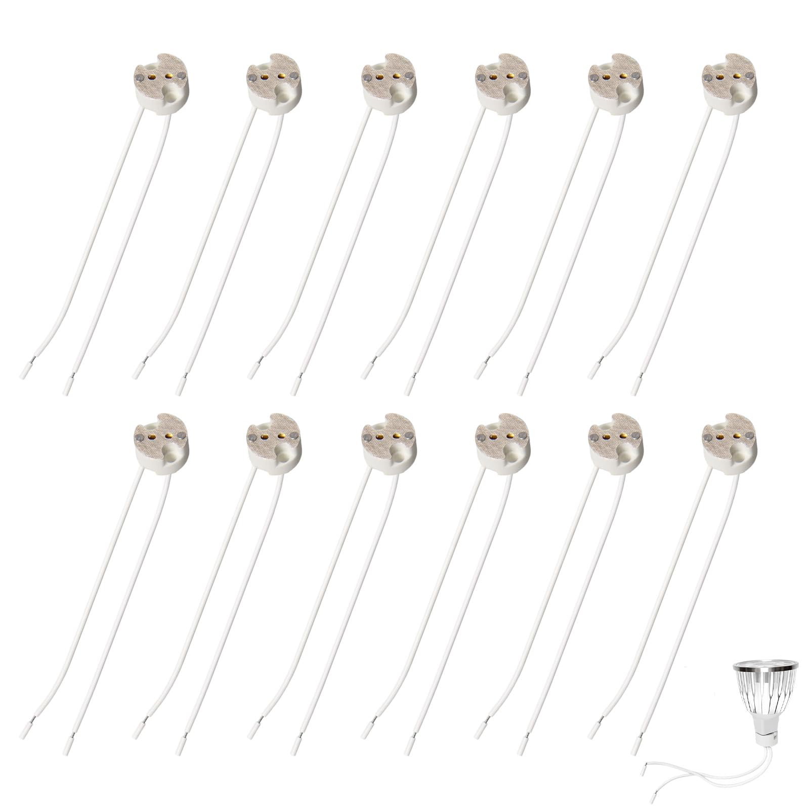 12PCS MR16 G4 GU5.3 MR11 Socket Ceramic Socket, Flush Mount light Component for Ceiling Spots, Safe Wire Terminals Supporting Downlight Conversion for LED or Halogen Replacement