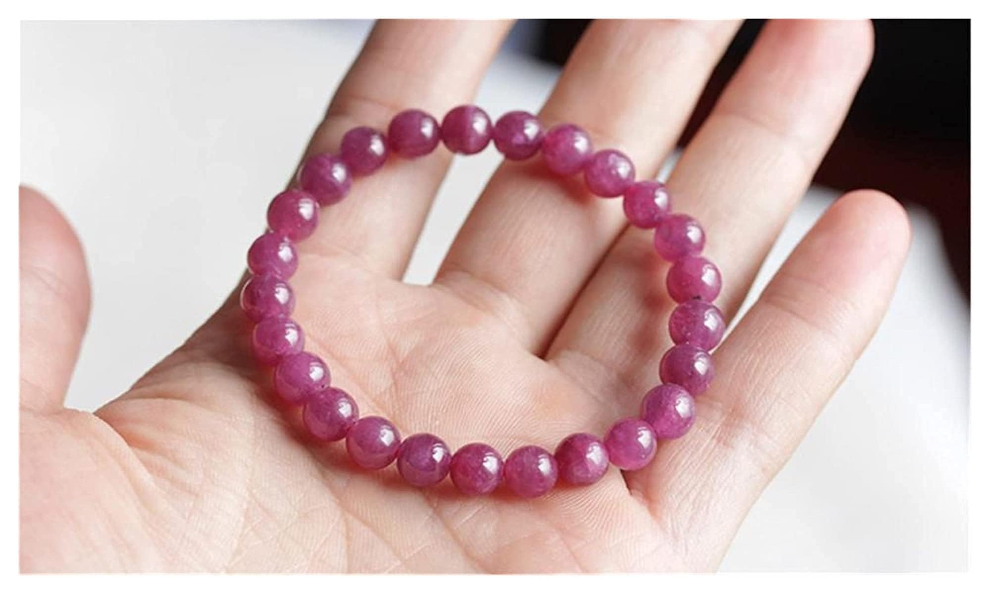 Bracciale con Perline di Elasticizzato Rotondo con Pietra preziosa Rubino Naturale Rosa Rossa 7mm 8mm 9mm Pietra di Rubino raro 9mm