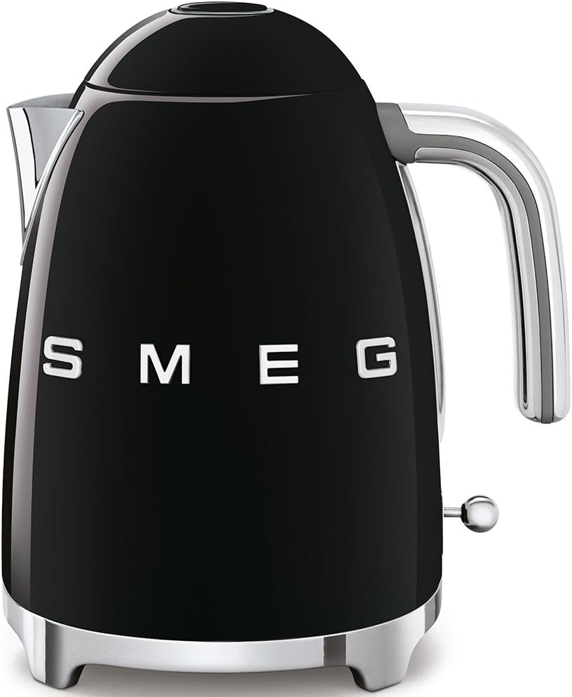KLF03BLUK, 50's Retro Style Kettle, 1.7 L Capacity with Water Level Indicator, 360 Swivel Base, Anti-Slip Feet, Soft Opening Lid, Stainless Steel, Black, 1 Year Warranty