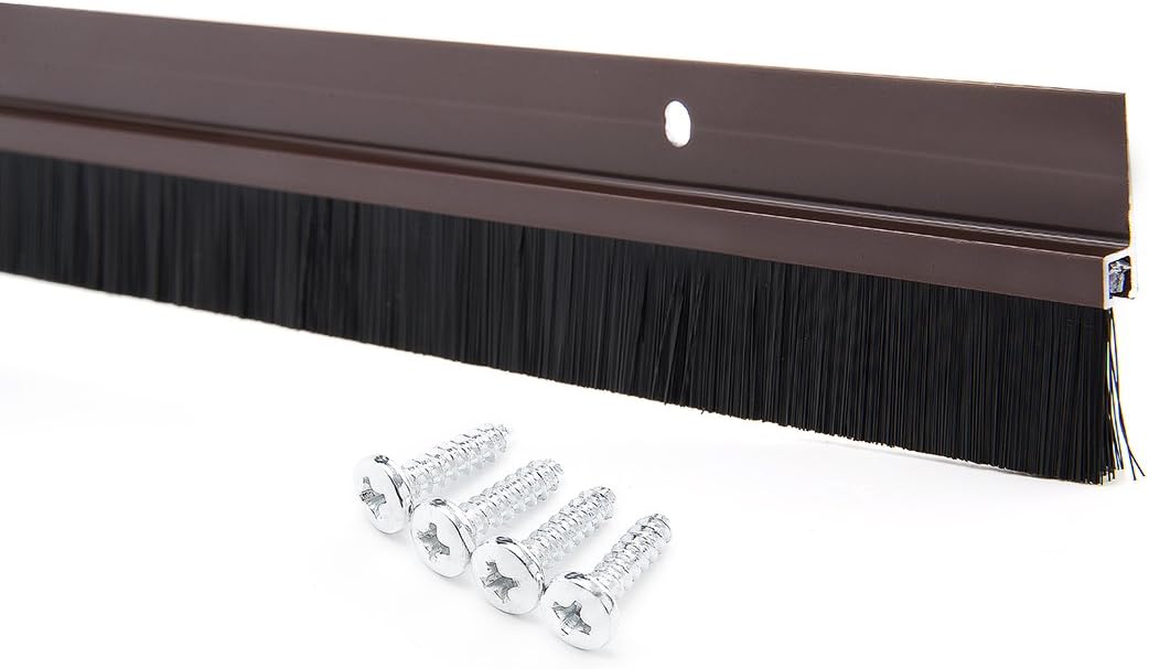 uxcell Door Brush Bottom Sweep Brown h-Shape Aluminum Alloy Holder w 0.8-inch Black PP Silicone Soft Brush, 1000mm x 43mm(Approx 39.37-inch x 1.7-inch) 39.37" x 0.8" Brown