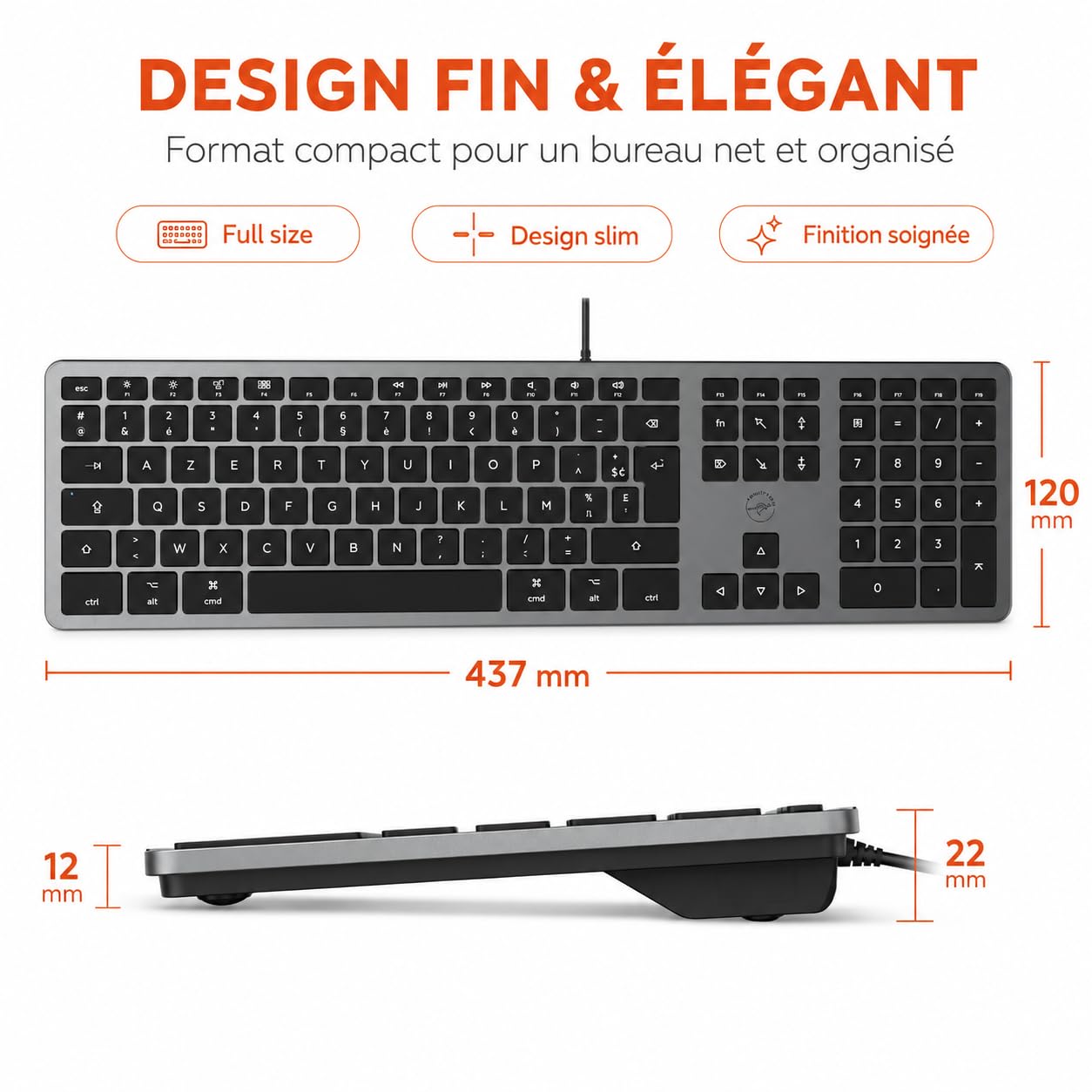 Mobility Lab Clavier français AZERTY filaire pour Mac – gris sidéral et noir