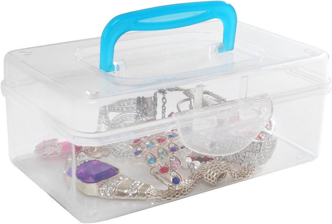 MyGift 7 Inch Multi Purpose Mini Clear Plastic Travel Storage Box, Portable Transparent Container Bin - Blue