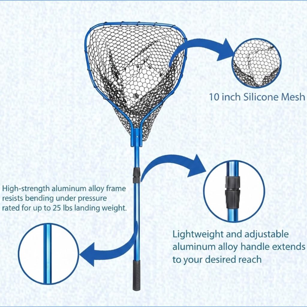 UMT - Retino telescopico da pesca da 1,5 m, resistente, durevole, in silicone, con manico pieghevole, colore: blu