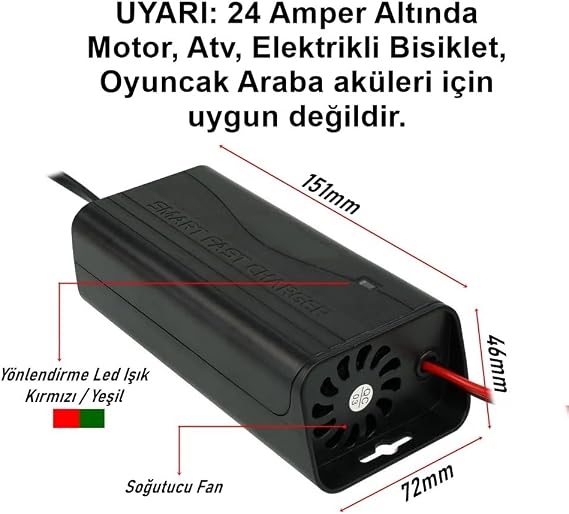TechMore 12V 5 Amper Akü Şarj Cihazı 24 ile 72 Amper Arası Jel, Sulu, Kuru Aküler İçindir (Motosiklet Aküleri için Uygun Değildir)