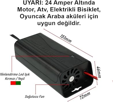TechMore 12V 5 Amper Akü Şarj Cihazı 24 ile 72 Amper Arası Jel, Sulu, Kuru Aküler İçindir (Motosiklet Aküleri için Uygun Değildir)